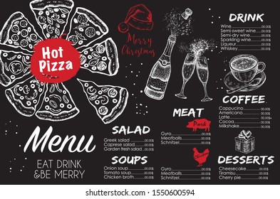 Christmas menu. Design template. Vector hand drawn illustration.