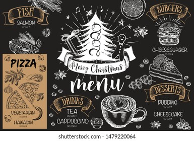 Christmas menu design. Vector hand drawn illustrations. Design template.