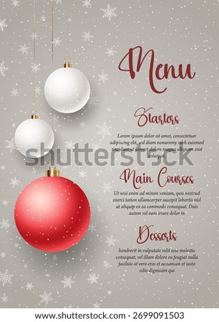 Christmas menu with an elegant hanging baubles design