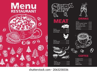 Christmas menu, Food flyer. Vector.