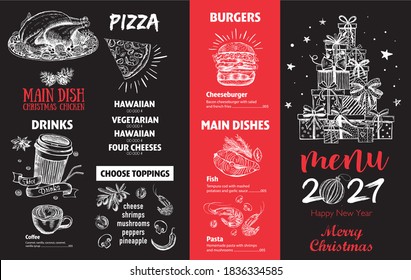 Christmas menu. Hand drawn illustration. Sketch illustration. Vector.	