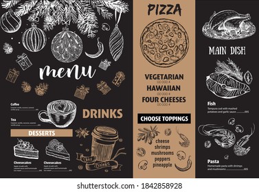 Christmas menu. Hand drawn illustration. Sketch illustration. Vector.