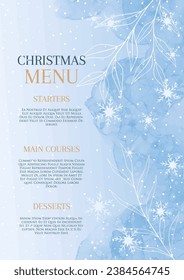 Christmas menu with a hand painted snowy watercolour background