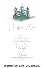 Christmas menu with hand painted xmas tree design