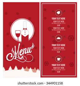 Christmas menu illustration over red and white color background