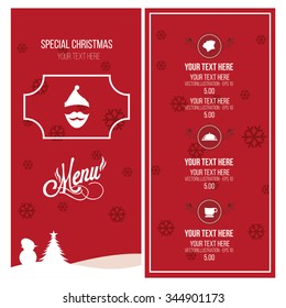 Christmas menu illustration over red and white color background