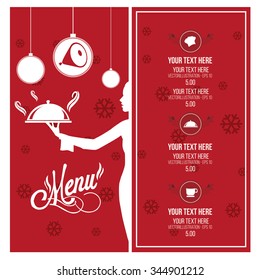 Christmas menu illustration over red and white color background