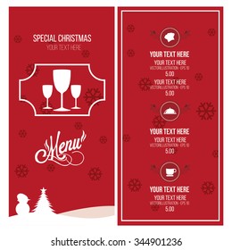 Christmas menu illustration over red and white color background