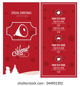 Christmas menu illustration over red and white color background