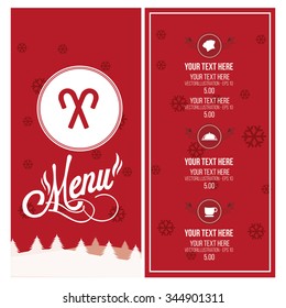 Christmas menu illustration over red and white color background