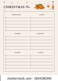 Christmas Menu Planner Template Illustration.
