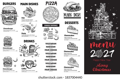 Christmas menu. Sketch illustration. Vector.	