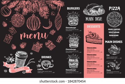 Christmas menu. Sketch illustration. Vector.