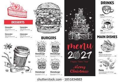 menú de Navidad. Dibujo ilustrativo. Vector.	