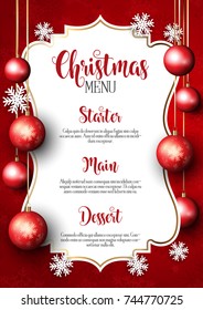 Christmas menu with snowflake and baubles design