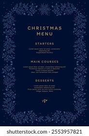 Christmas Menu Template with Elegant Frame of Winter Berries and Branches. Vector Christmas background for invitation, greeting card, cover, packaging