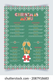 Christmas menu template with geometric lettering, festive served cutlery framed with geometric elements. Holiday menu design