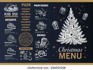 Christmas menu template, Hand drawn illustration.	

