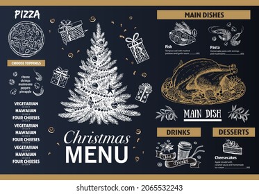 Weihnachtsmenü-Vorlage, handgezeichnet Illustration.	
