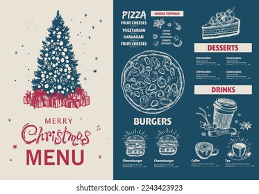 Christmas menu, template, Hand drawn illustration.	
