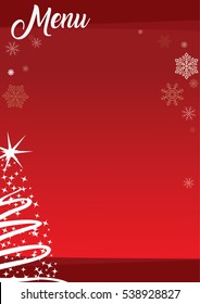 Christmas menu template with red background and decorations.