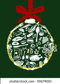 Christmas menu - various menu elements filling a christmas ball shape