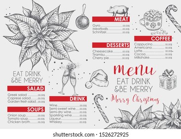 Christmas menu.  Vector hand drawn illustration.