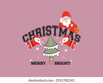 Christmas merry and bright decorative Santa t shirt design