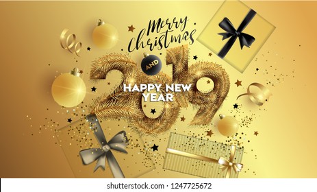 Christmas. Merry Christmas and Happy New Year 2019. Vector illustration concept for background, greeting card, website and mobile website banner, party invitation card, social media banner, marketing 