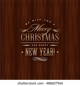 christmas merry logos darkness new timber background that build a difference in your new design with a old-fashioned typography yellow sign of merry christmas and smiling new year 2017 vector illustra