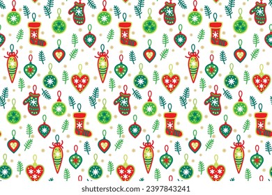 Christmas merry seamless pattern with colorful decoration