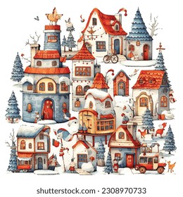 Christmas, Merry Christmas, Set of cute winter