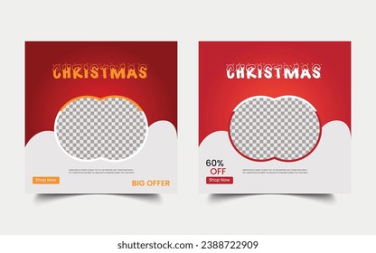 Christmas merry social media post template design with minimalist design red, yellow color used Holiday, new year, winter festival sale promotion poster