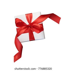 Christmas mesh vector realism gift box with a red bow on transparent isolated on white background