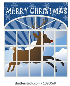 christmas message with rudolph through the window