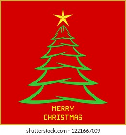 Christmas message with tree - Merry Christmas message in custom font with brush stroke tree and colorful star.