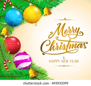 Christmas Messages and Colorful objects on Gradient Background Vector Illustration
