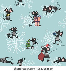 Christmas mice getting ready for the holiday. new Year. vector work stock