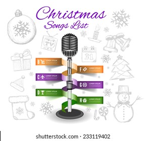 Christmas Microphone infographics. Vector illustration with drawing background