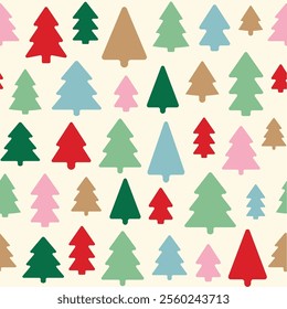 Christmas minimal geometric seamless pattern of fir trees for background, fabric, textile, wrapping, surface, web and print design. Laconic Christmas geometric vector rapport. New Year trees.