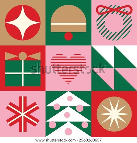 Christmas minimal geometry seamless pattern for background, fabric, textile, wrap, surface, web and print design. Laconic Xmas and New Year geometric vector rapport.