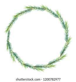 christmas minimal pine leafs wreath frame eps10 vector illustration