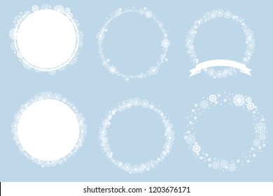 Christmas minimal white snowflakes wreath frame collection eps10 vector illustration
