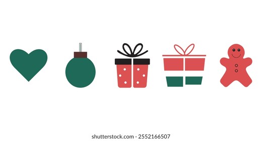 Christmas minimalist elements. Xmas abstract icons in minimalist style. Modern vector flat illustration.