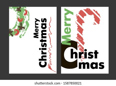 Christmas minimalistic greeting card with themed textural drawings