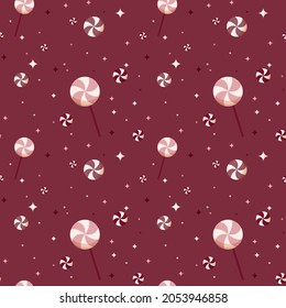 Christmas minimalistic seamless pattern, candies and lollipops, festive sweets, New Year's design and print for wrapping gifts