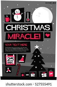 Christmas Miracle! (Flat Style Vector Illustration Holidays Quote Poster Card Design) With Text Box Template