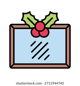 Christmas Mirror With Holly Leaves Vector Illustration, Filled Style Icon