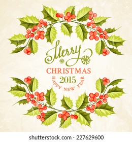 Christmas Mistletoe Branch Frame Drawing With Holiday Text. Vector Illustration.