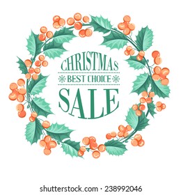 Christmas mistletoe branch frame drawing with holiday text. Vector illustration. frame drawing with holiday text. Vector illustration.